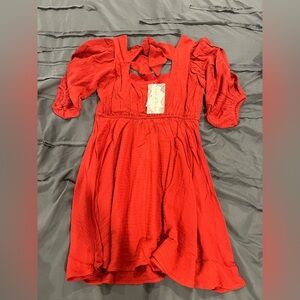 Red Puff Sleeve Dress by Band of Free